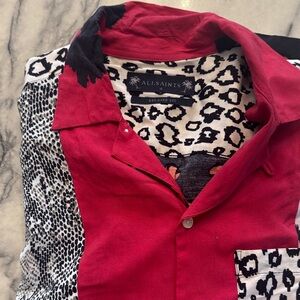 All Saints Red and Black Patterned Casual Button Down Shirt